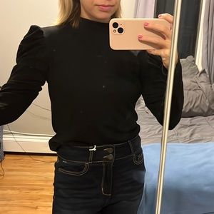 Black mock neck ribbed sweater